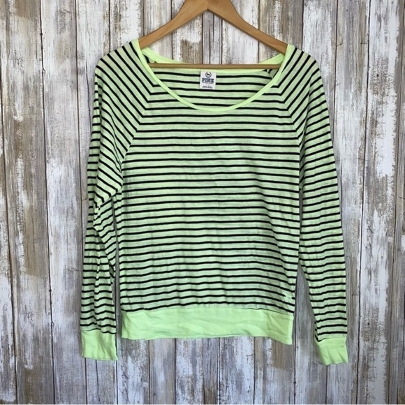 PINK Victoria's Secret Tops - Victoria's Secret Green Striped Long Sleeve